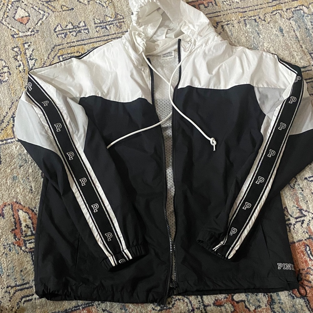 PINK Victoria's Secret Black and White Windbreaker